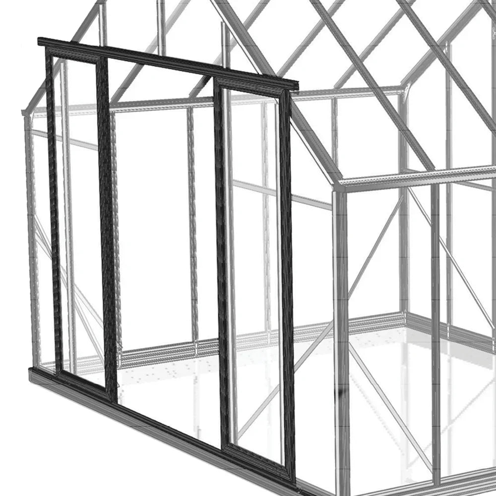 10ft black frame sliding doors installed on transparent greenhouse structure