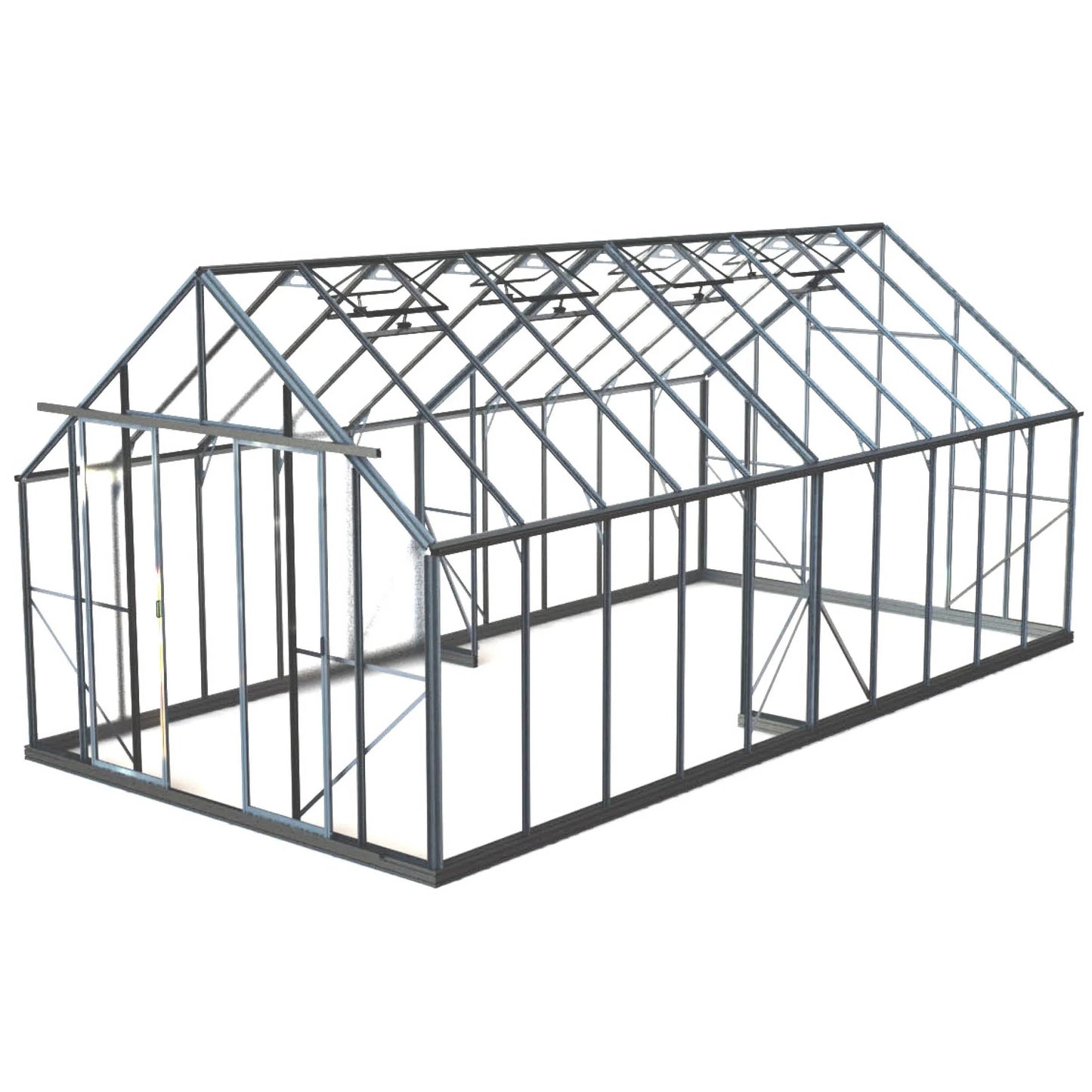 10x20ft glasshouse frame with toughened 4mm glass panels and metal structure