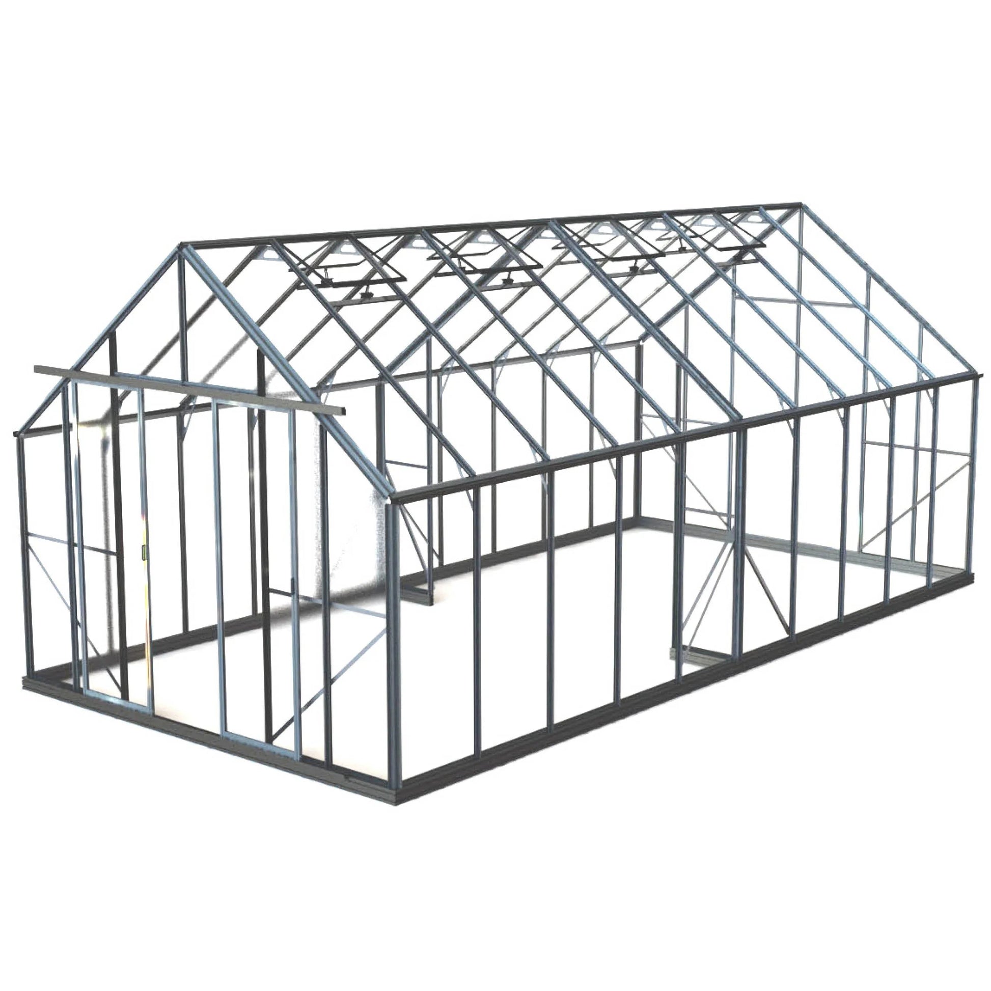 10x20ft glasshouse frame with toughened 4mm glass panels and metal structure
