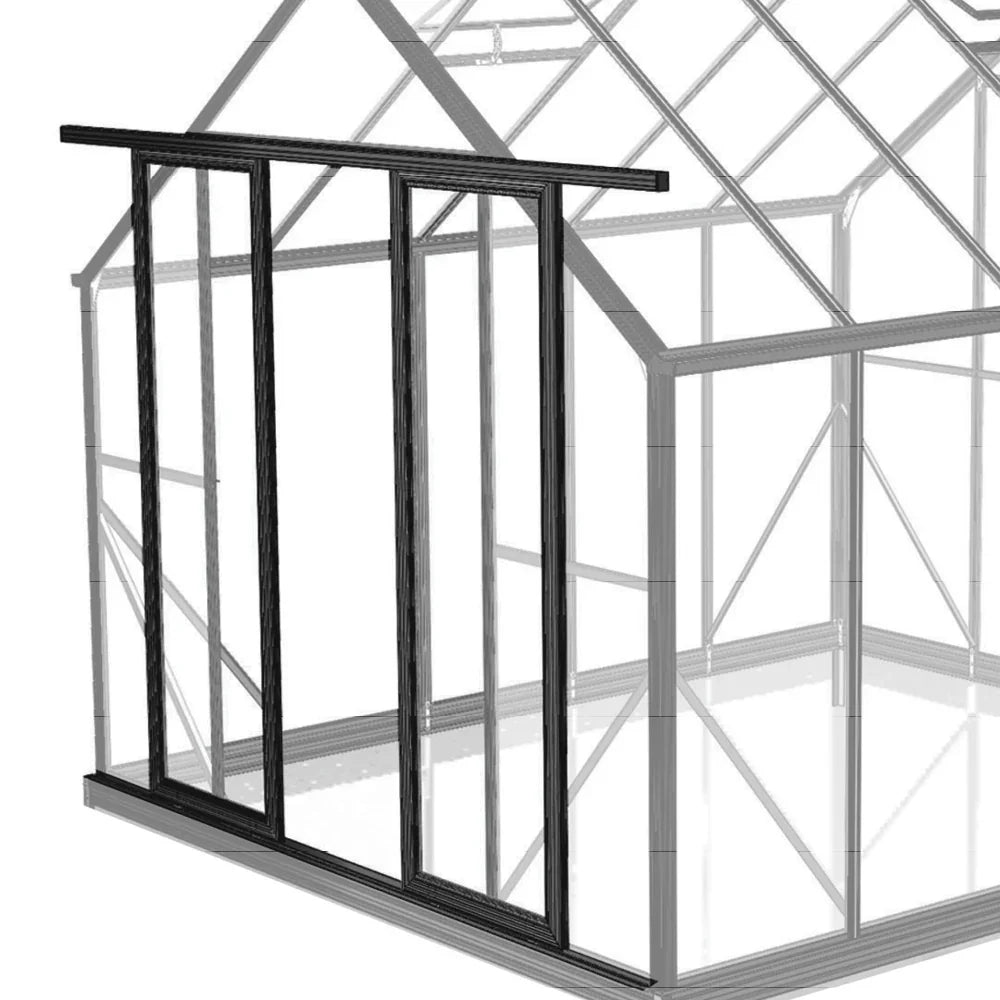 3D model of 8ft black sliding glass doors attached to a greenhouse frame