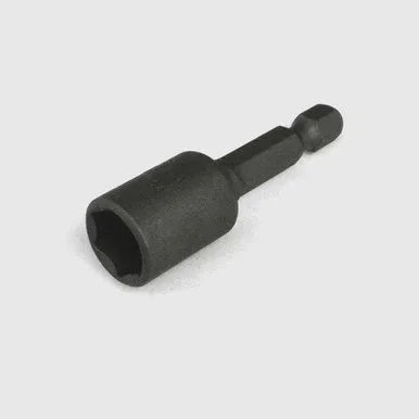 Black six-point hex socket drill bit adapter on a light gray background